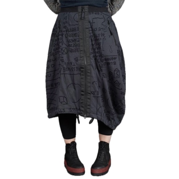 Rundholz Dresses & Skirts - Rundholz Black Label Asymmetrical Tulip Skirt in Dark Gray and Black Print